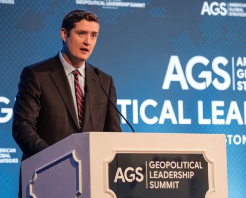 AGS speaker addressing political risk services at the Geopolitical Leadership Summit